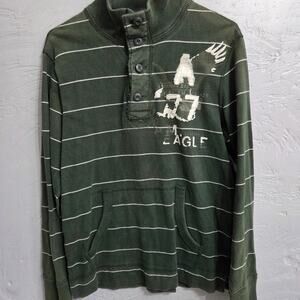 American Eagle Vintage Fit Green/ White Striped Long Sleeve Shirt men's size M